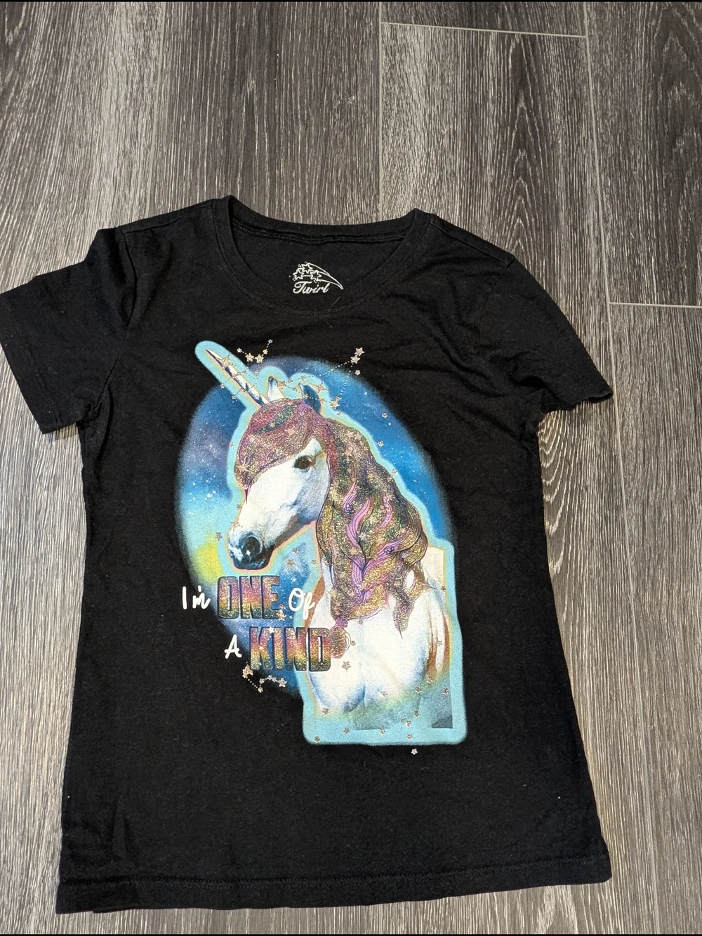 Kids Black Unicorn Graphic Tee - 'I'm One of a Kind'